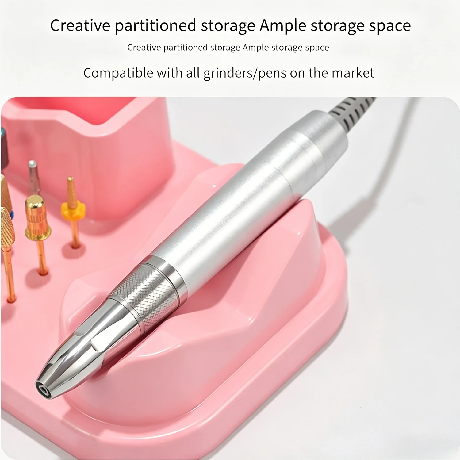 Nagelbohrer-Halter & Organizer, 24-Loch-Basis mit Klemme für Nagelbohrmaschine und Schleifstift, Desktop-Aufbewahrungsbox – Detail 3