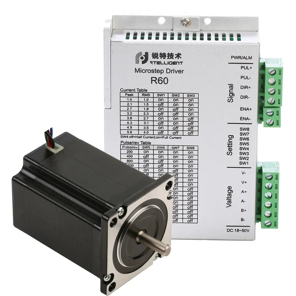 60mm Nema24 Open Loop  2 phase 2.1Nm~4N.M Stepping Stepper Motor With Stepper Motor Driver R60 Kit For CNC Machines