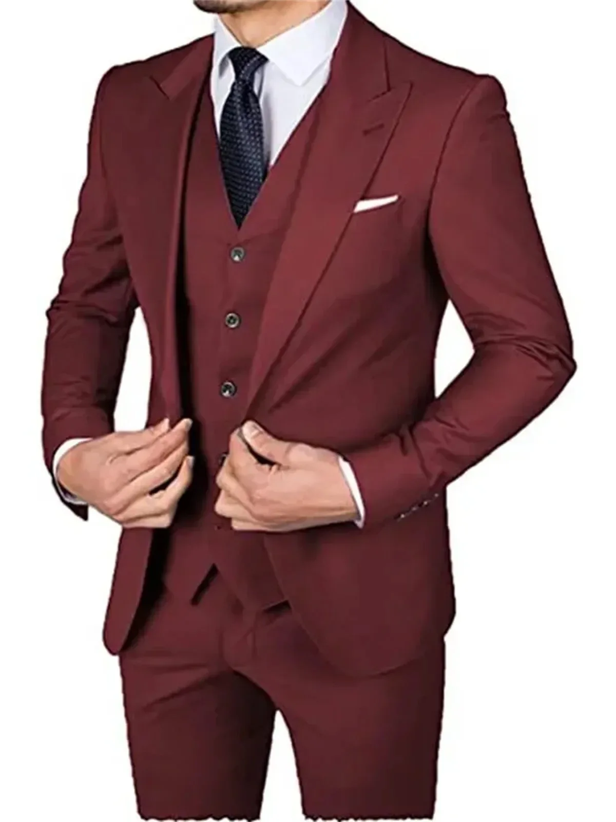 

High-quality 3 Piece Black Classic Formal Business Suits for Men(Blazer+Vest+Pants)Casual Men's Suit Groomsmen Wedding Mens Suit