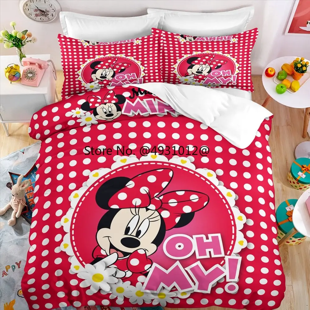 

Disney 3D Printed Minnie Mickey Mouse Bedding Set Baby Duvet Cover Pillowcases Home Textiles for Children Full Queen