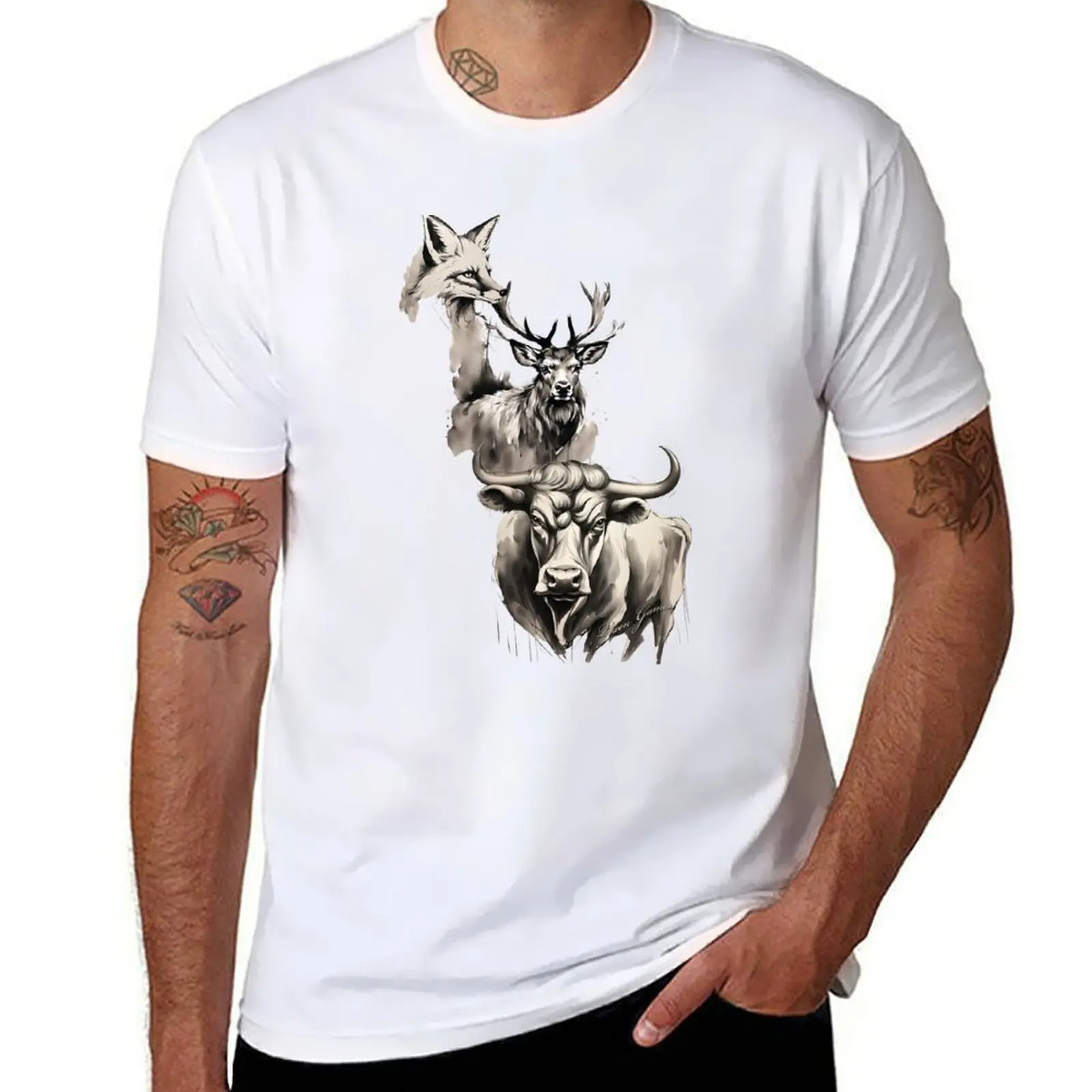 

Stag Vixen and Bull Ink T-Shirt t shirts for man pack cotton man t shirt designer T-Shirt