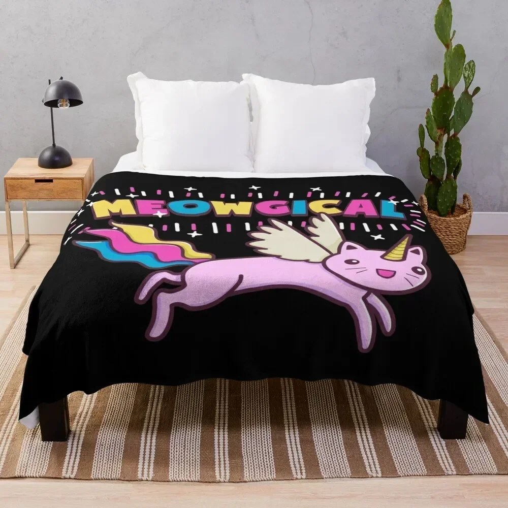 

Unicorn Cat | Meowgical Rainbow Throw Blanket Shaggy Furry Soft Blanket for Bedroom Living Room