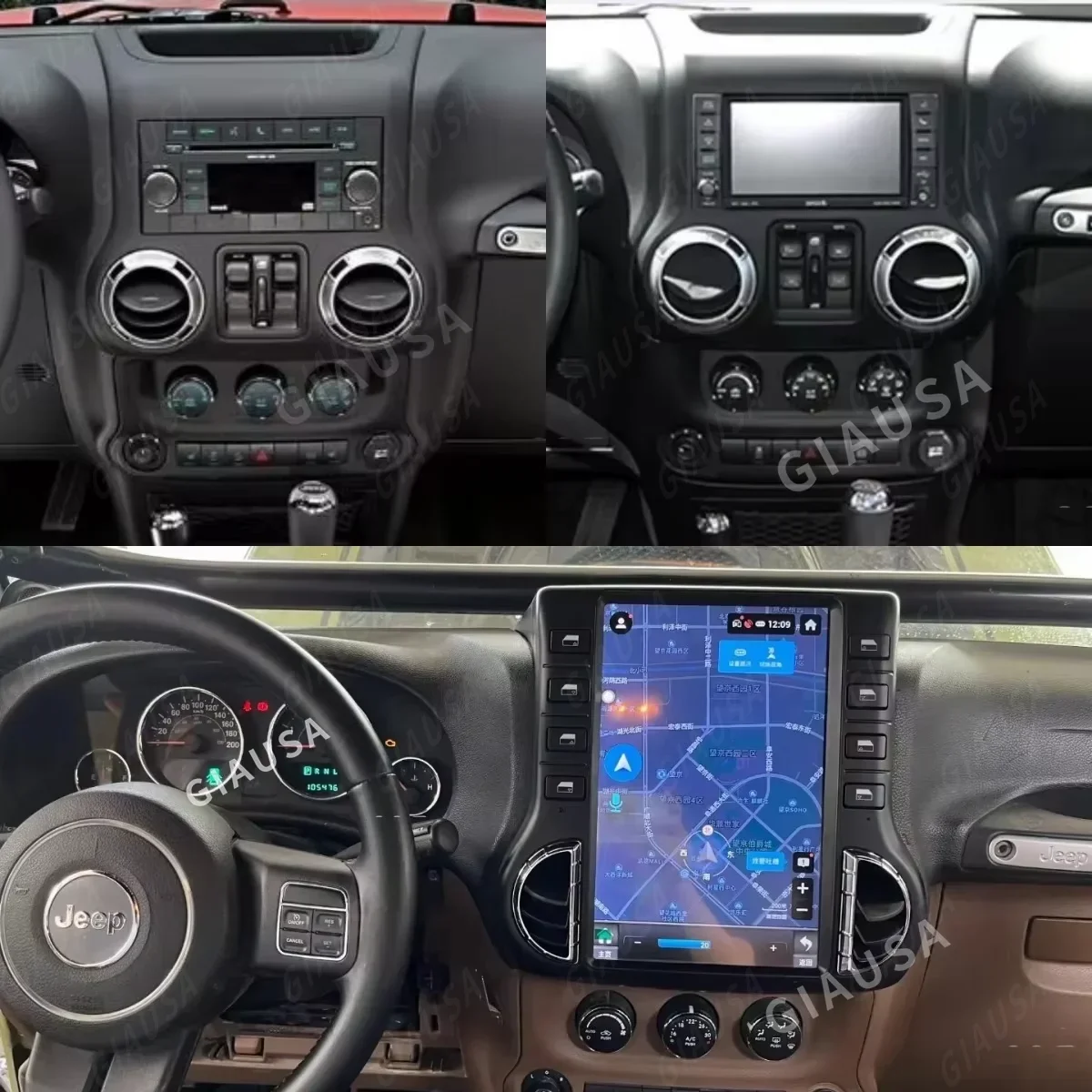 Radio Mobil Layar Vertikal Android 13 Untuk Jeep Wrangler 3 JK 2011-2017 Pemutar Multimedia Video Stereo GPS Navigasi Head Unit