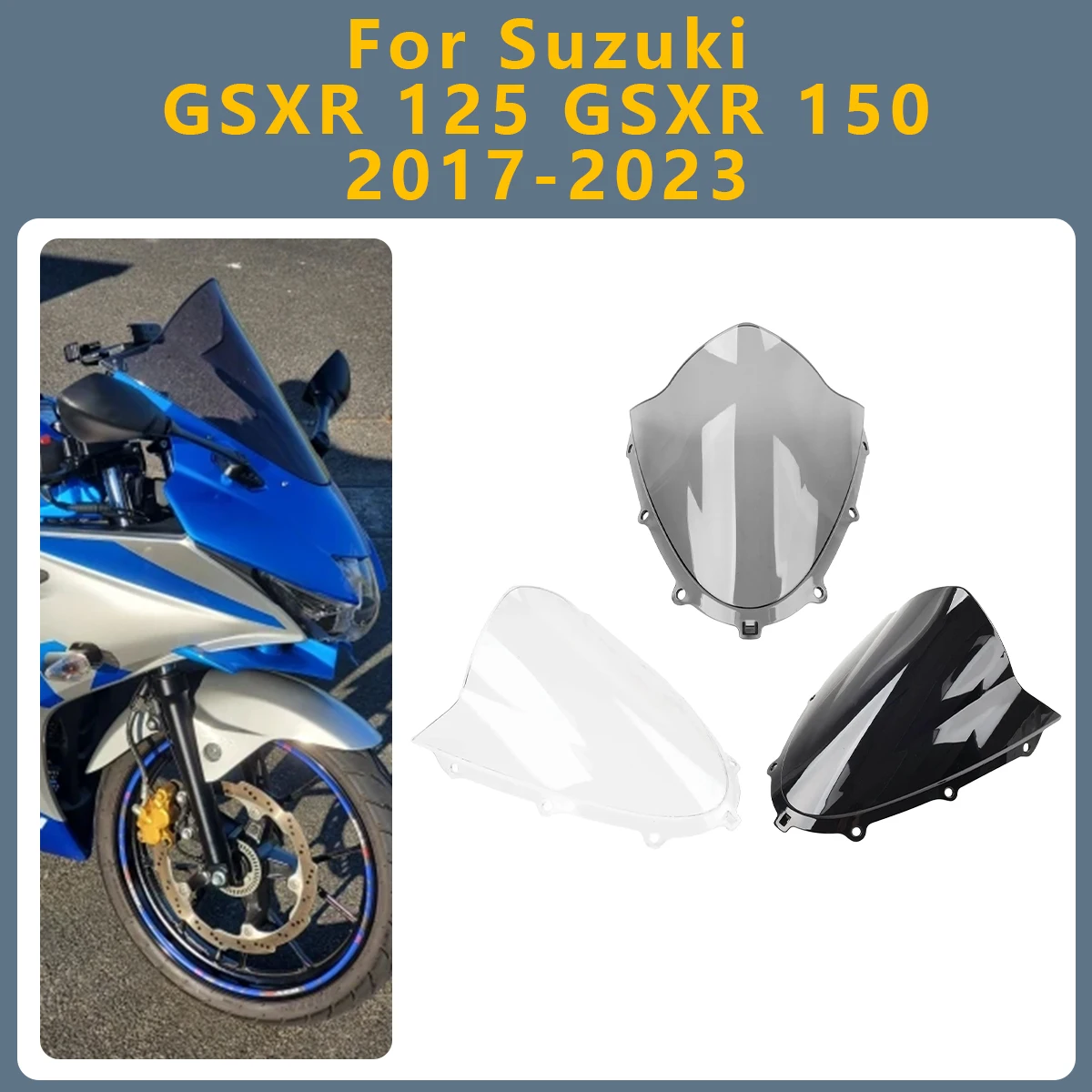 

Motorcycle Front Windshield WindScreen Double Bubble Wind Deflector For Suzuki GSXR 125 150 2017-2023 GSXR125 GSXR150 GSX-R125