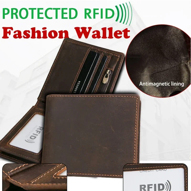 Blocking Men Wallets Vintage Cow Genuine Leather Wallet Male Handmade Custom Dollar Price Coin Purse Short Wallet carteira