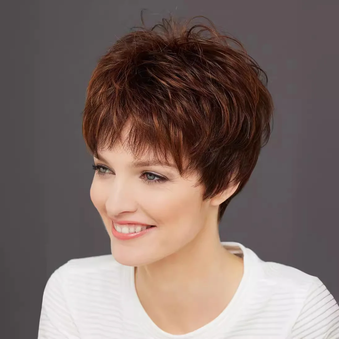 

Short Auburn Pixie Cut layered straight Synthetic Wig - Lightweight and Stylish Hairpiece for Everyday Wear or Costume Use