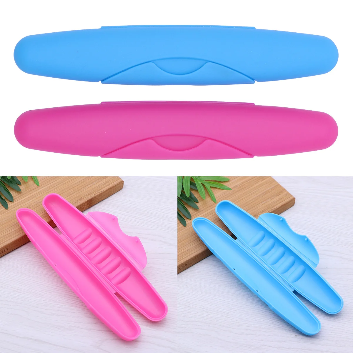 

2Pcs Toothbrush Travel Case Portable Storage Protective Carrying Box Lock Design Lightweight Small Size Blue Rose Red