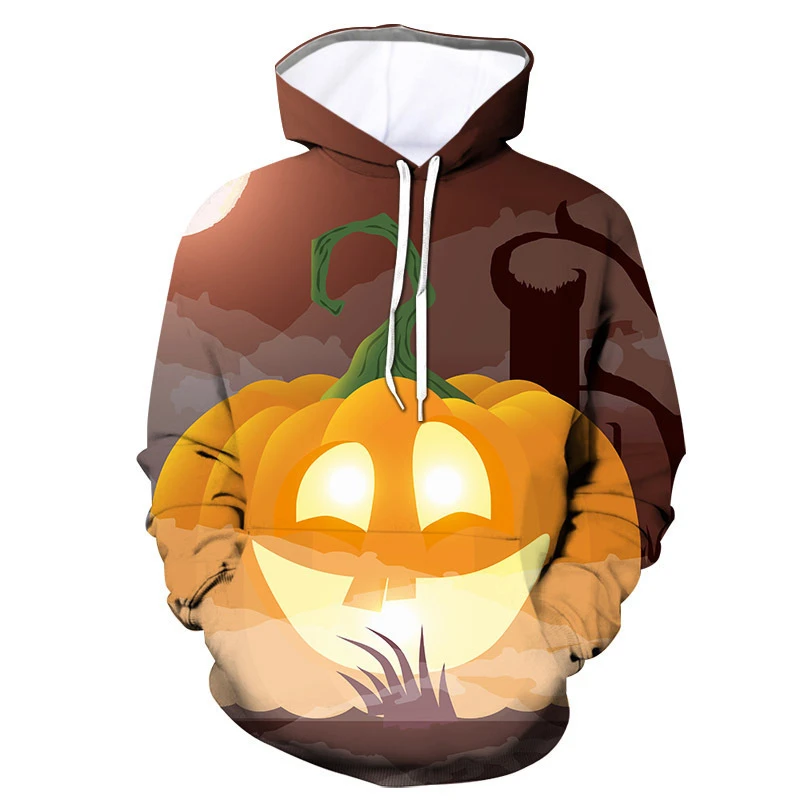 Halloween pumpkin head pattern 3D digital printing men's hoodie unique novel top novelty sweatshirt street casual jumper