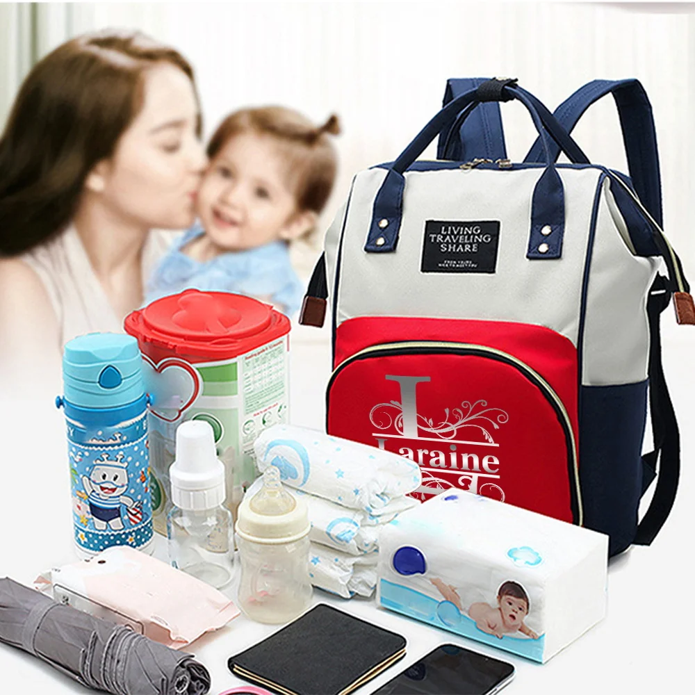 شخصية مخصصة اسم حقيبة الأمومة سجادة لتغيير الحفاض مريحة سعة كبيرة في الهواء الطلق حمل منتجات الرضع حقيبة الظهر الأم