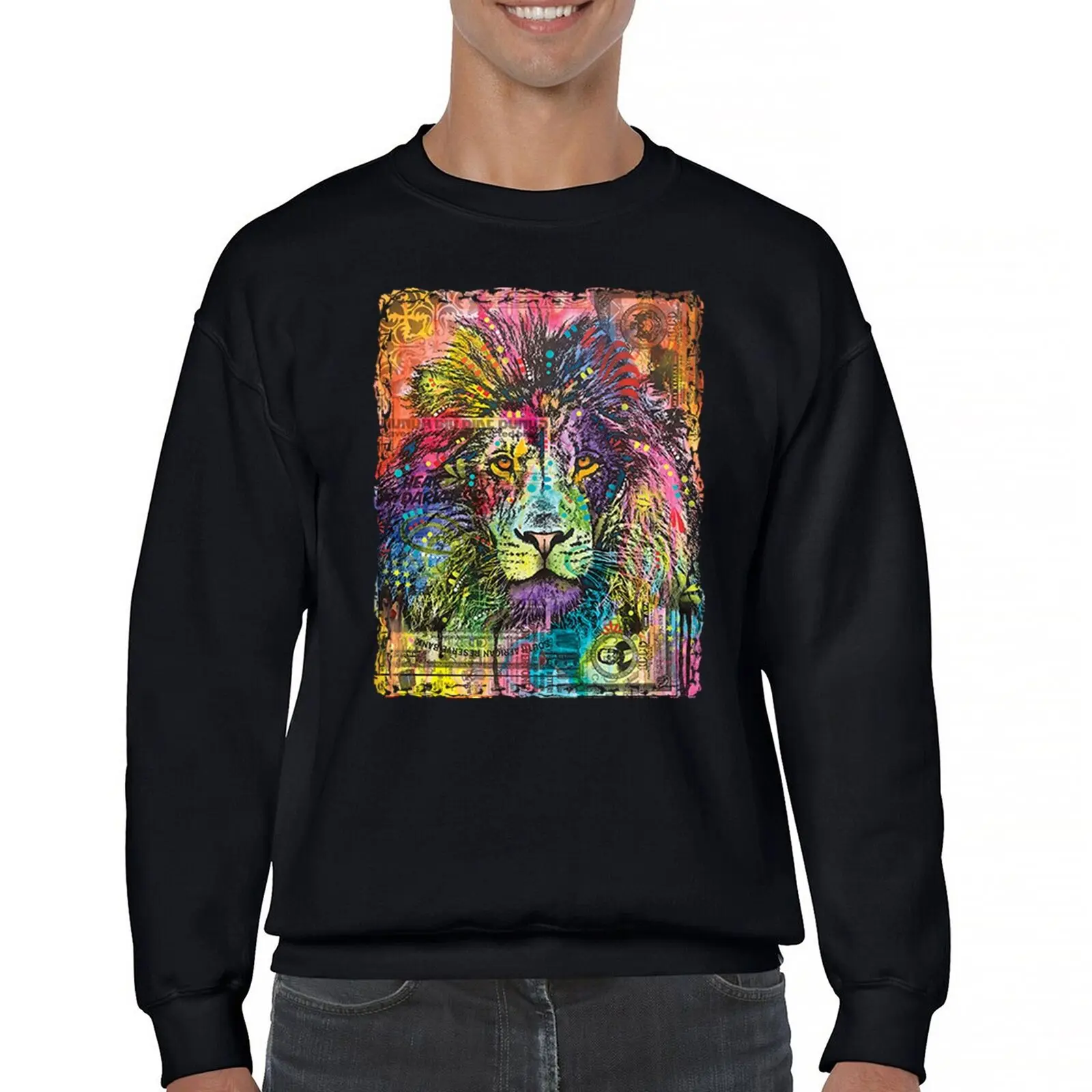 Dean Russo Colorful Lion Head Sweatshirt Wild Life King Roar Big Cat Crewneck