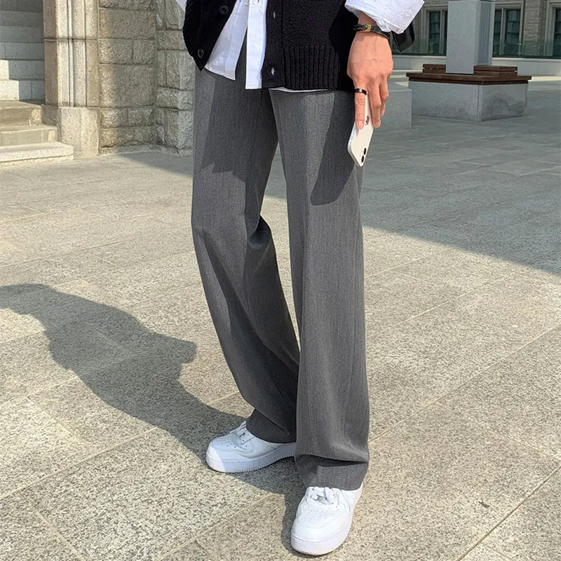 Black Gray Suit Pants Men Fashionable Social Mens Dress Pants Korean Loose Casual Straight Trousers Mens Office Formal Pants