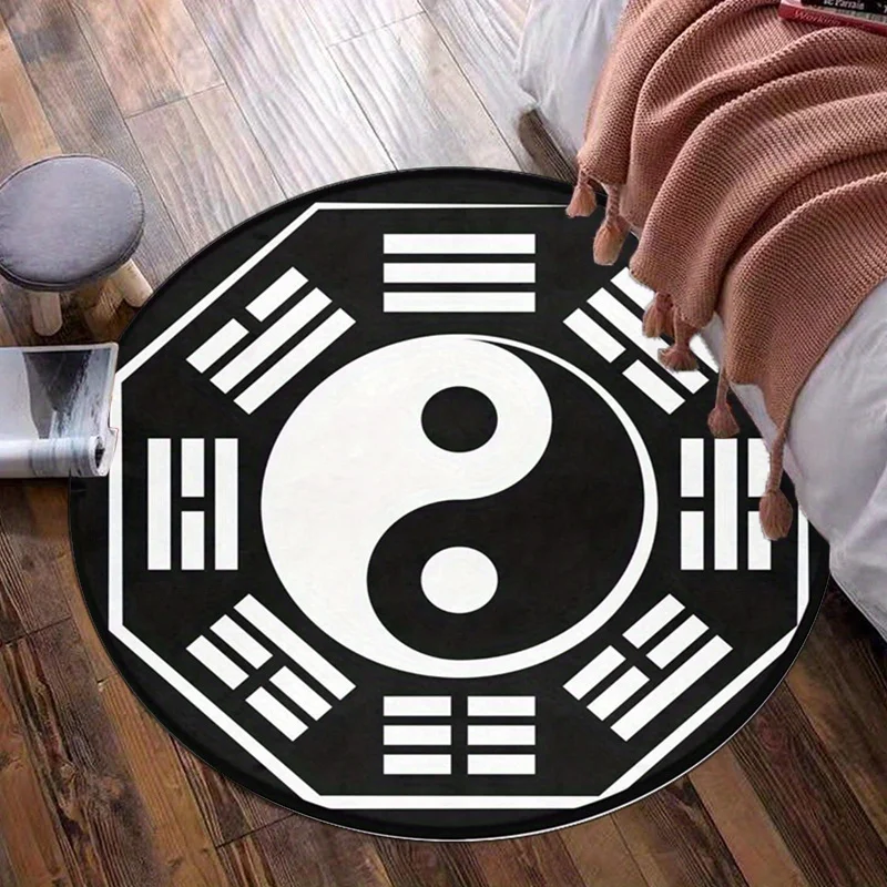 Tapis rond en velours cristal Yin Yang Bagua, symbole Feng Shui, décoration de maison, équilibre spirituel, conception de philosophie chinoise