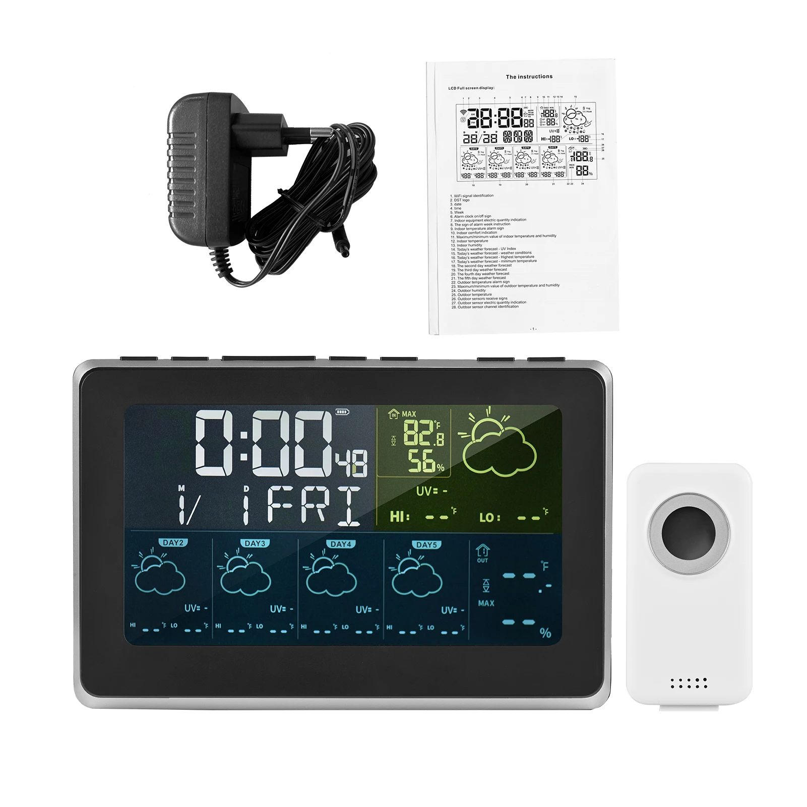WiFi inteligentny LCD stacja pogodowa kontrola aplikacji cyfrowy wskaźnik temperatury i wilgotności 5 dni prognoza pogody 3 budzik