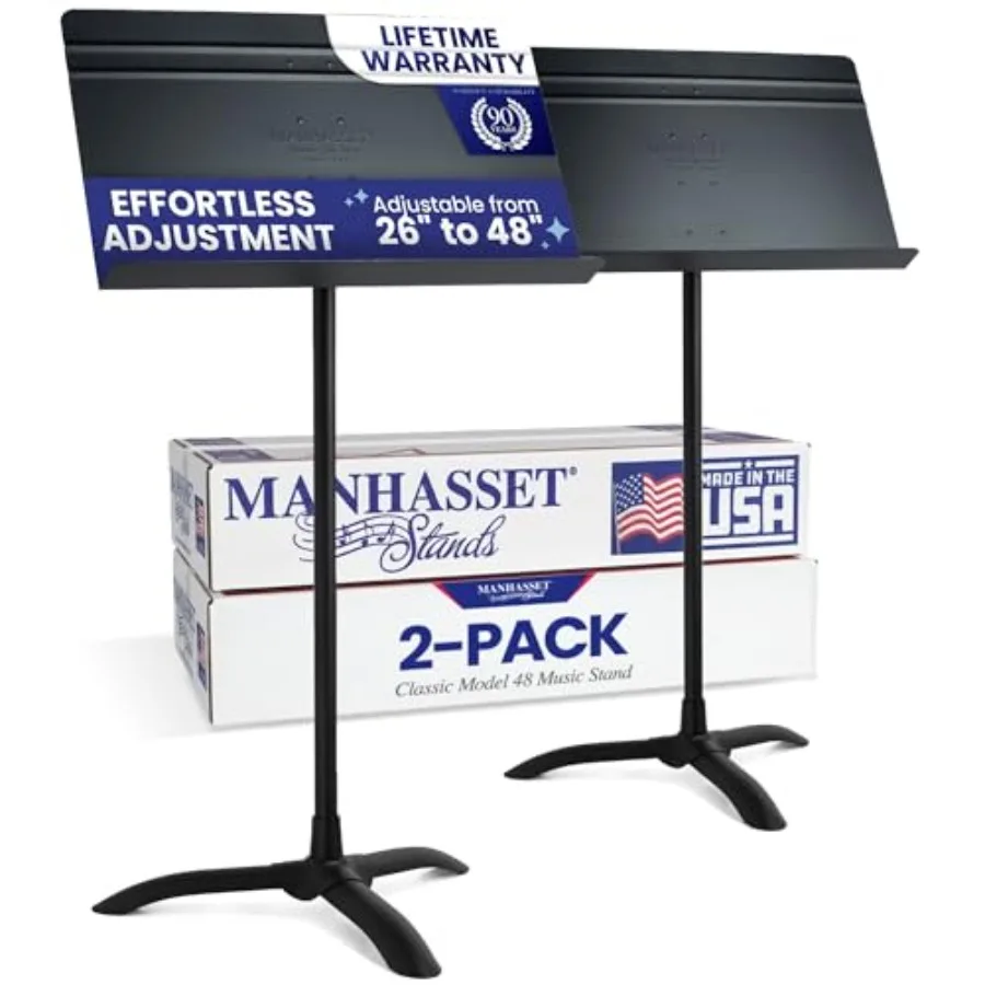

Музыкальная подставка для нот Manhasset - набор из 2 штук - модель Symphony 48 - прочная регулируемая по высоте подставка - от 26 до 48 дюймов - сделано в США