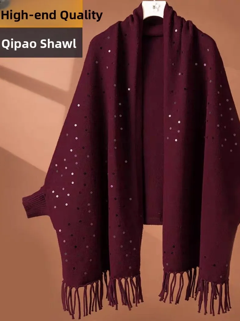 

Элегантный кардиган-шаль с бахромой, длинными рукавами, зимняя свадебная верхняя одежда, модная одежда для мам, для повседневной носки, в этническом стиле