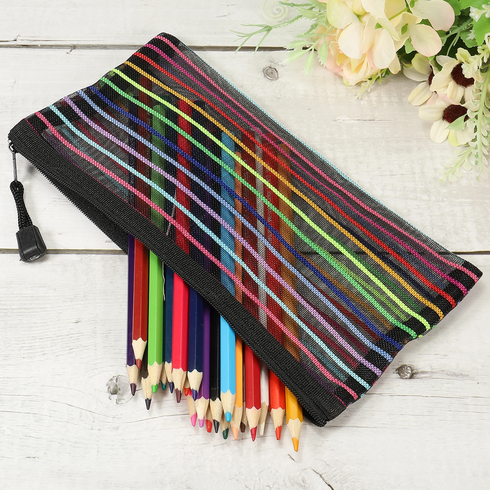 6Pcs A5/B6 Mesh Zipper Pouch Rainbow Color File Bags Colorful Nylon Mesh Document Bag Multipurpose Travel Bags File Organizer