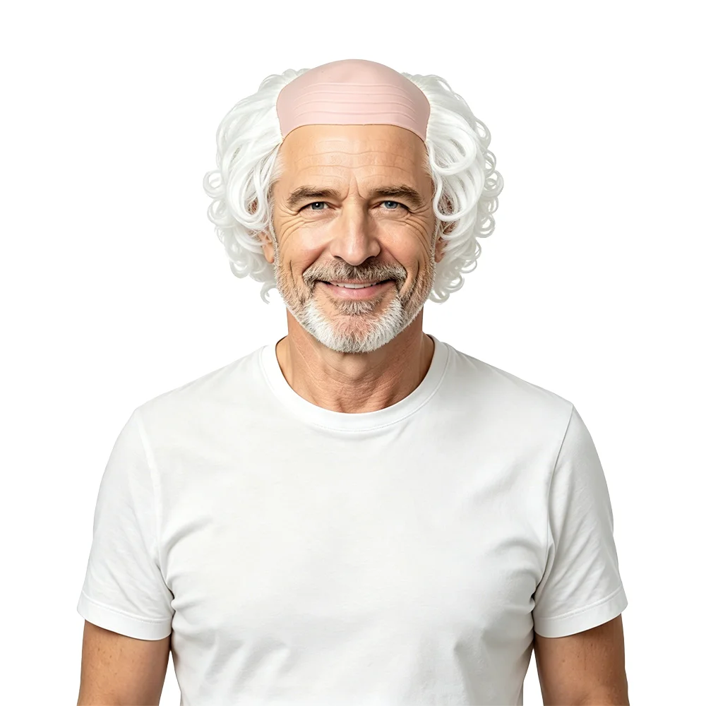 Comedy Black Bald Head Wig for Men Curly Old Man Wig Funny Halloween Costume Wig For Party Prank Cosplay Daily Fun One Size