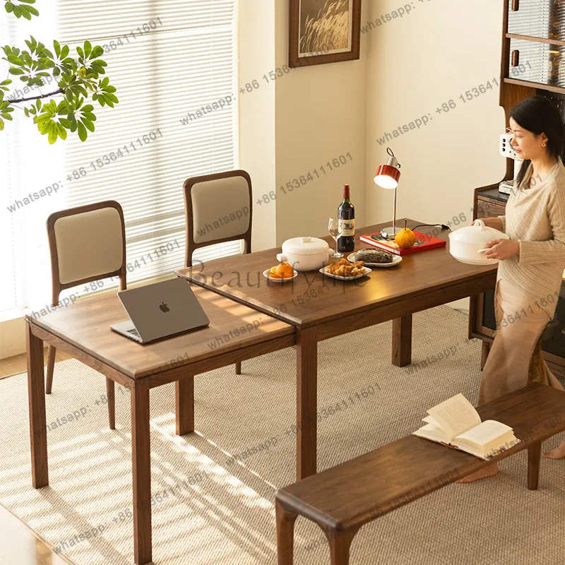 

Retractable dining table Household small apartment black walnut eating table