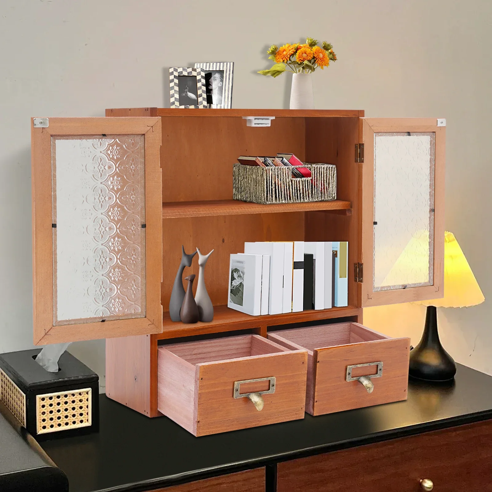 

Vintage Tabletop Organizer, Wooden Storage Drawer Box, Storage Cabinet for Desk - Organizing Unit for Kitchen Counter