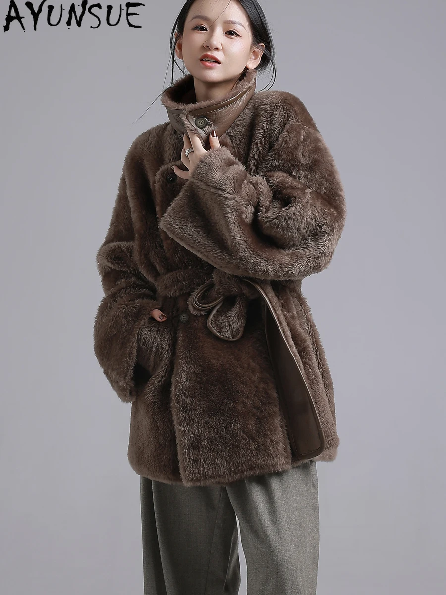 

AYUNSUE Luxury Natural Sheepskin Fur Coat Women Winter Jackets 2025 Clothing Female Mid-lengrth Real Leather Jacket Шуба Женская