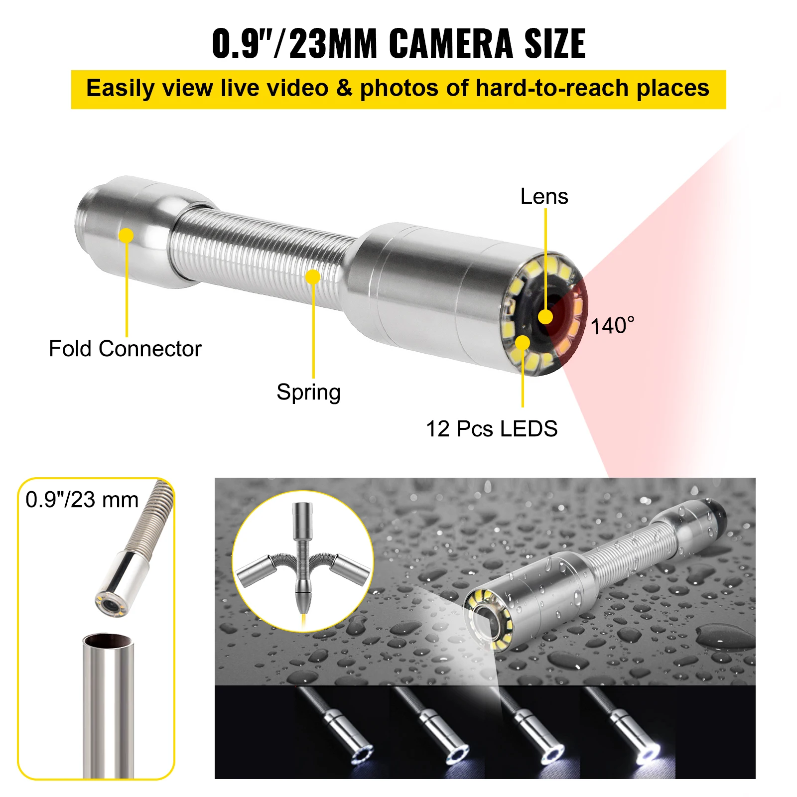 VEVOR 20/30/50M Pipe Inspection Video Camera DVR Recording Function 7/9in Monitor IP68 Drain Sewer Pipeline Industrial Endoscope