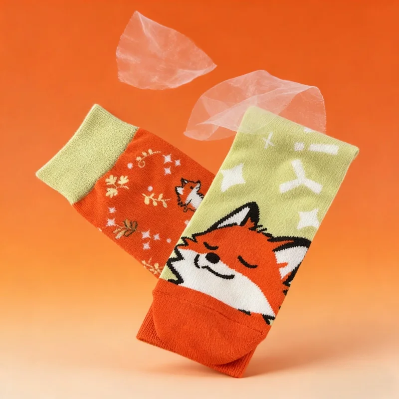 1 pair Cute Fox Print  Socks for Men and Women,Trendy Color-Block Socks