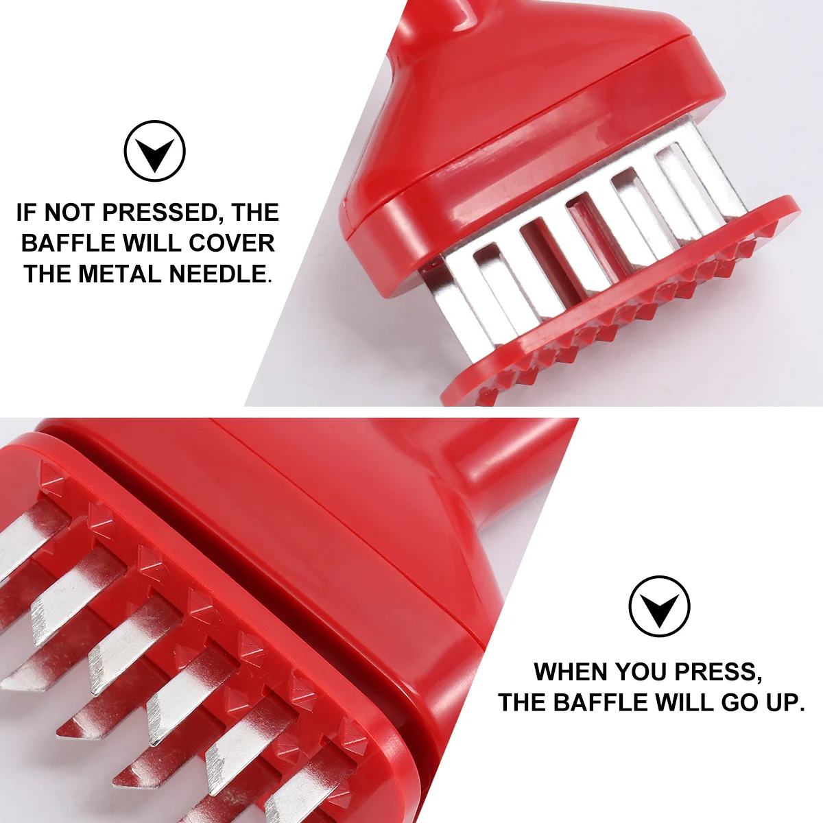 Filete de cerdo, picareta, aguja suelta amplia, ablandador de acero, mango de plástico, máquina aflojadora de carne, accesorios de cocina, cubierta roja