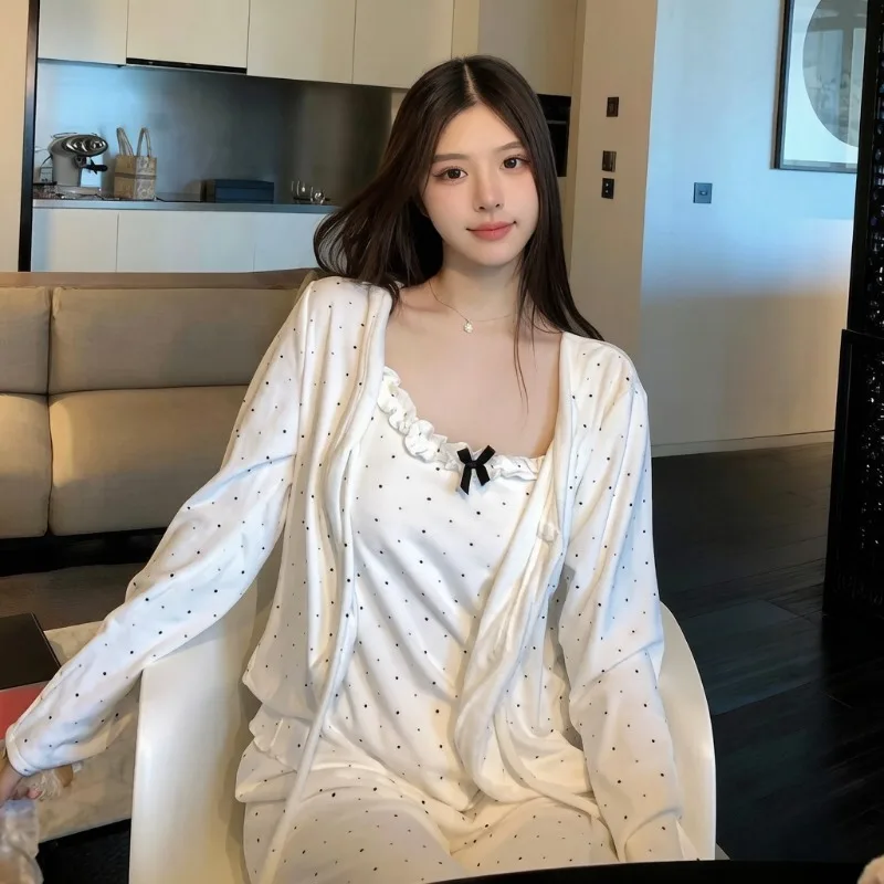 New Girls Casual 3-Piece Pajamas Women's Long Sleeve Jacket with Camisole Shorts Set Adult Homewear Young Women’s Sexy Clothing 3
