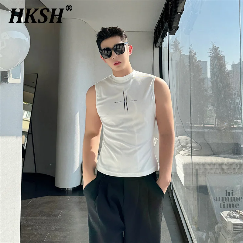 

HKSH Korean Style Summer New Men's Tide Fashion Vest Print Simple Chic Niche Design Tank Top Dark Punk Handsome Waistcoat HK1548