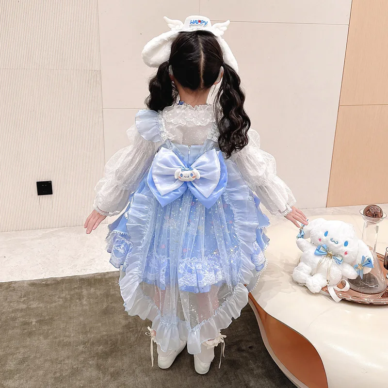 Spring Summer Cinnamoroll Cartoon Lolita Dress Girl Sweet Cute Bow Lace Tiered Skirt Party Dress Festival Gift Birthday Gift - view 6