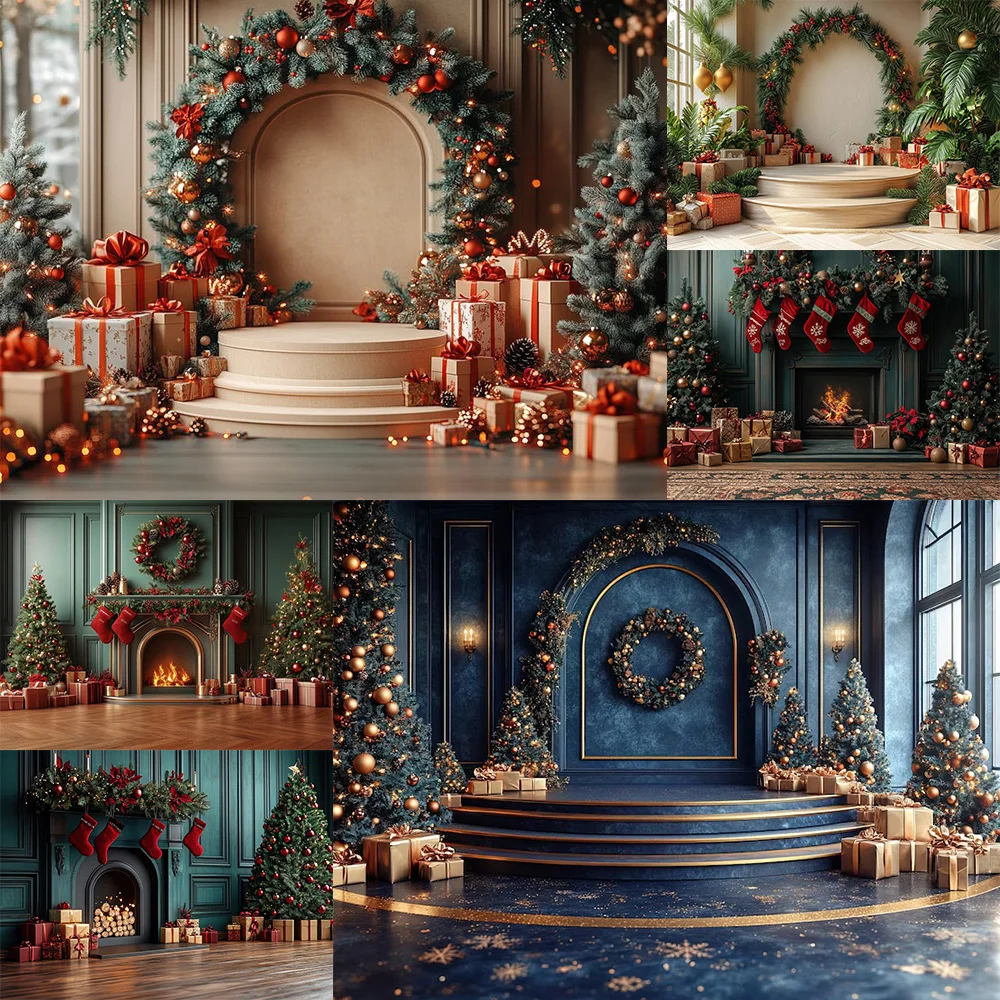 

Mocsicka Photography Background Merry Christmas Wreath Fireplace Decoration Backdrop Kids Holiday Party Portrait Photo Studio