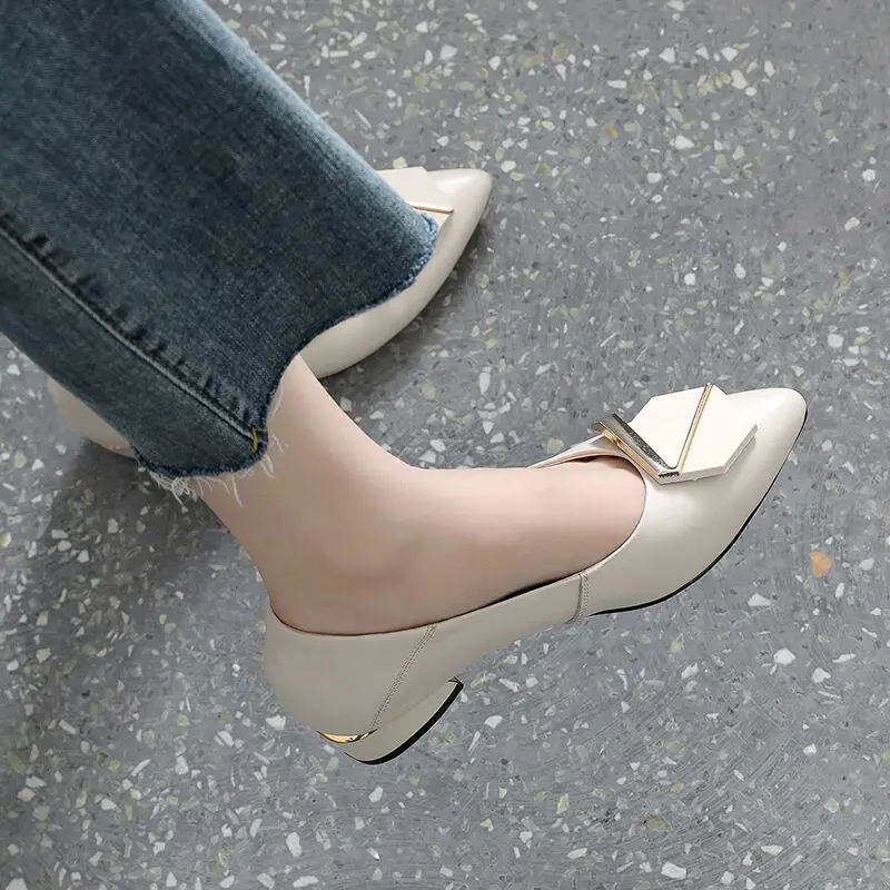 Woman Pumps Chunky Heels Moccasins Office Shoes for Women Block Heel White High Quality with Discount on Sale Stylish Lastest E