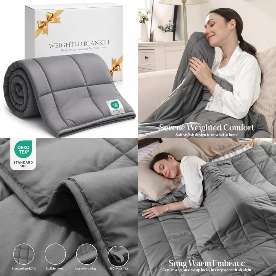 

Weighted Blanket 20lbs 60x80, Grey Queen Size Soft Cooling Heavy Blanket for Sleeping, Breathable All Season Comfort with Premi