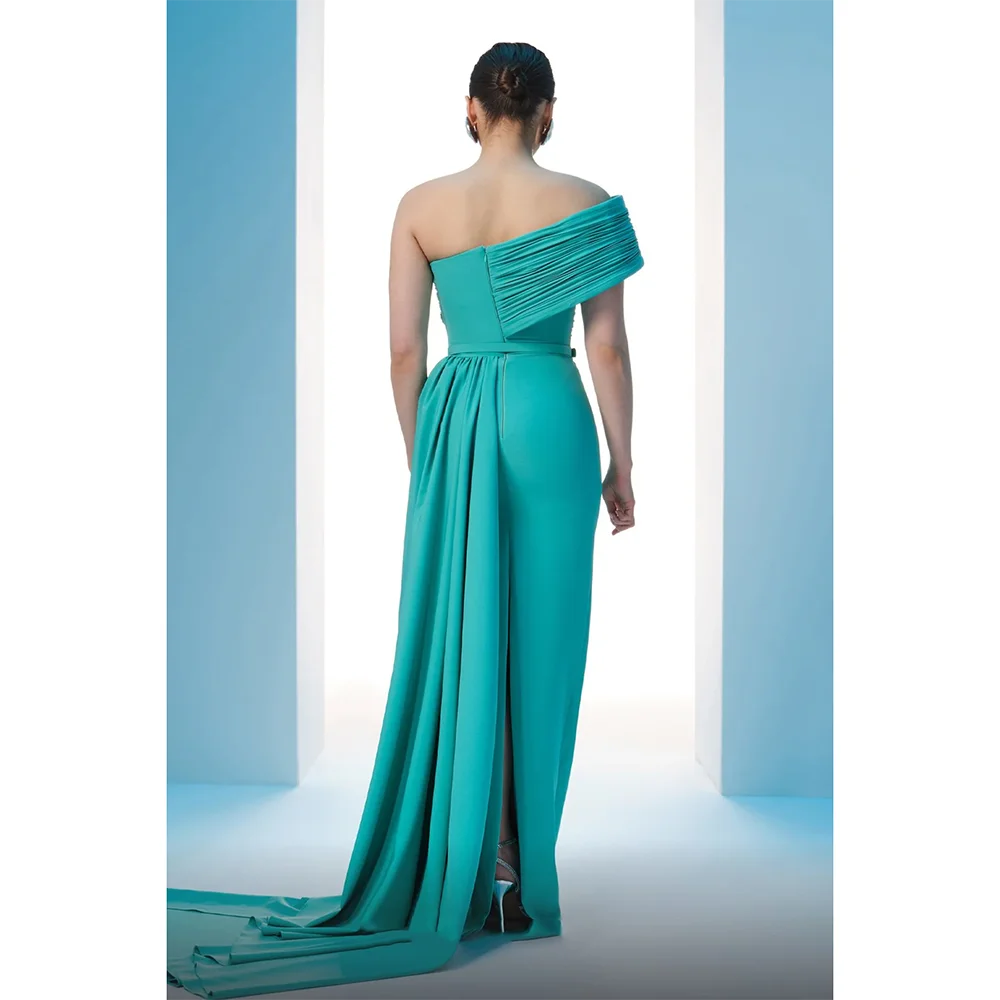Simple Evening Dresses One Shoulder Pleat Straight Back Slit Evening Gowns Floor Length Prom Dresses Dress Customized 2025