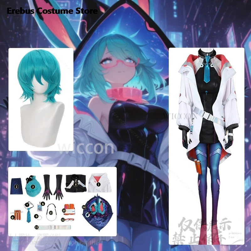 

Cos Bunny Aurora Anime Game LOL Cosplay Costume Furry Rabbit Earwear Hat Witch Coat Punk Y2K Jumpsuit Uniform Wigs