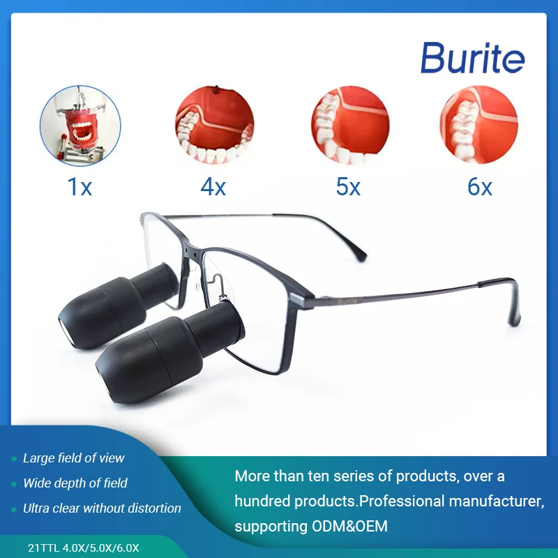 

Новое поступление, лупы Burite TTL4.0X, титановая оправа через линзу, 4X стоматологические медицинские хирургические лупы, призма TTL