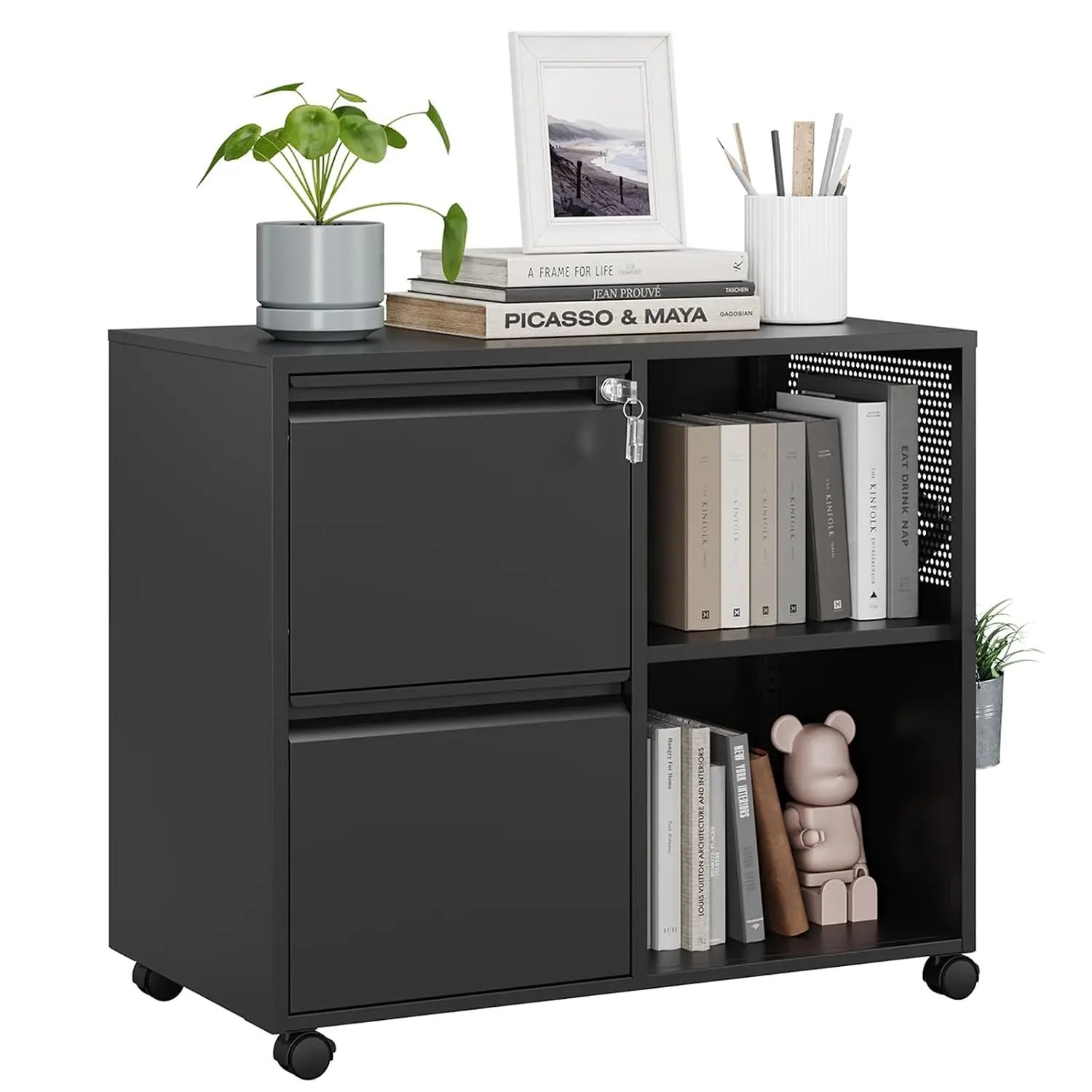 2 Drawer Metal File Cabinet with Lock, Rolling Lateral Printer Stand for Home Office, A4 & Letter Size Folders, Customized
