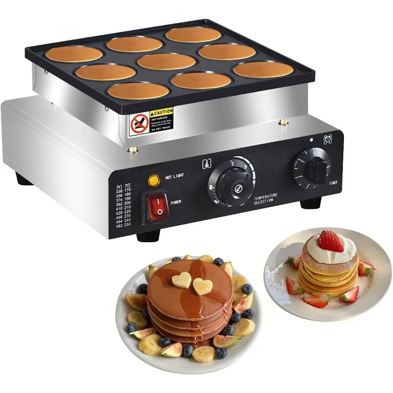 

Dutch Pancake Maker, 9PCS 76mm Diameter Dorayaki Baker Machine, 950W Big 2.9’’ Pancake Maker, Stainless Steel, Temp