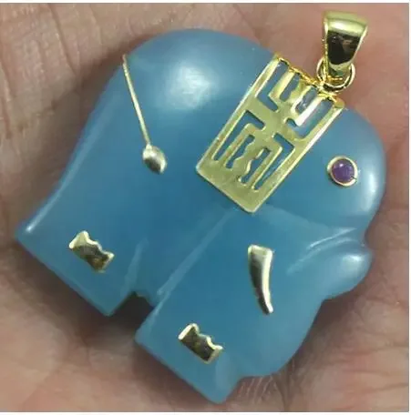 

Natural new animal shape blue jade elephant Pendant + free chain