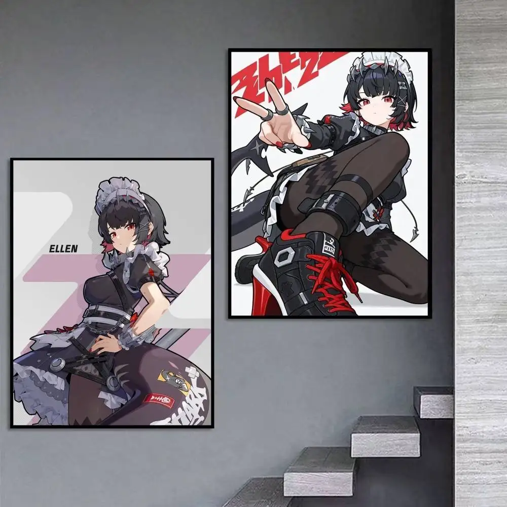 Shark Maid Ellen Joe Game ZZZ Poster Self-adhesive Art Waterproof Paper Sticker Coffee House Bar Room