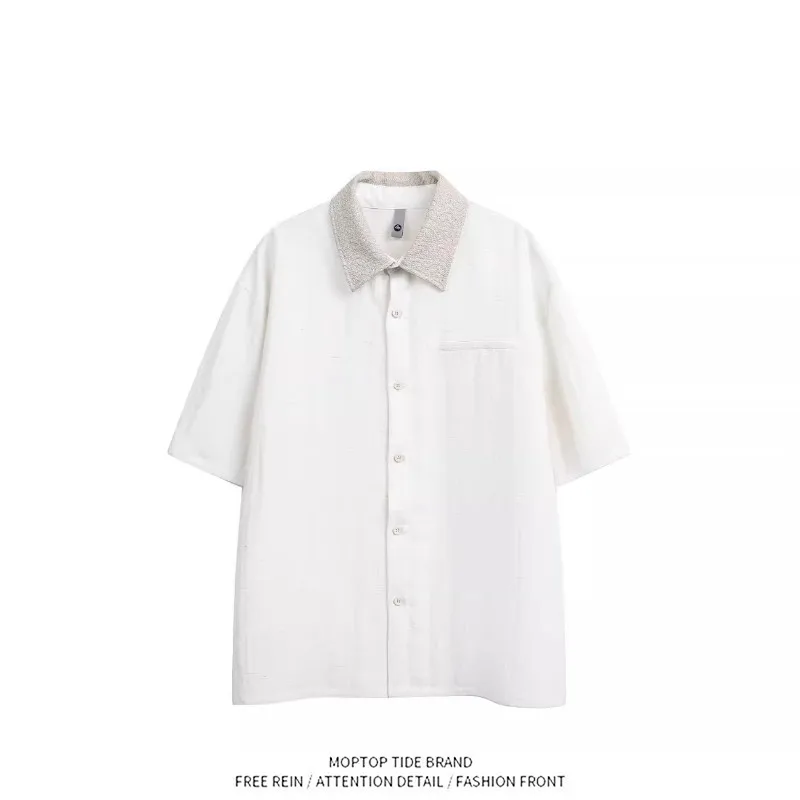 

Laid-back Chic Versatile Japanese Trend Minimalist Harajuku Popular Artistic Style Men's Loose Fit Polyester Fiber Shirt