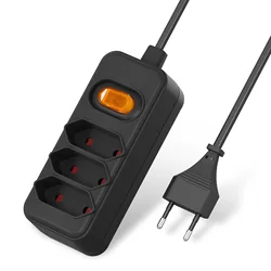 European power strip 2-pin socket with 2M extension cord and master switch flat C-type plug socket, suitable for home and office
