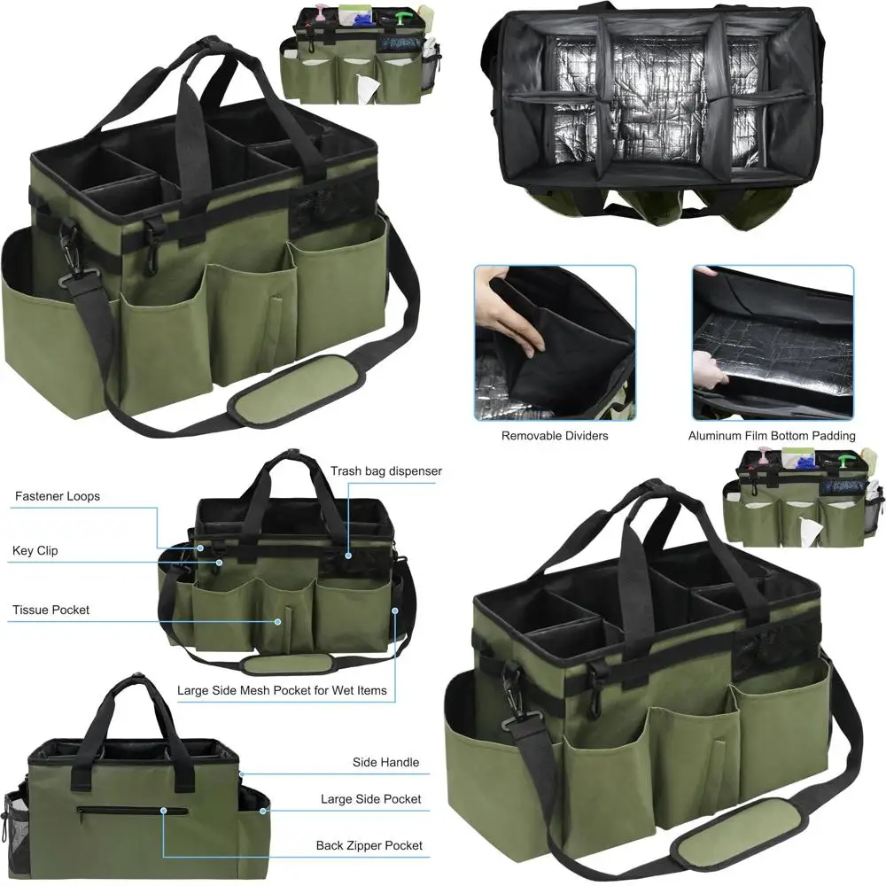 

Portable Kitchen Cleaning Organizer Bag with Handle & Strap, Under-Sink Storage for Housekeeping Supplies (Army Green)