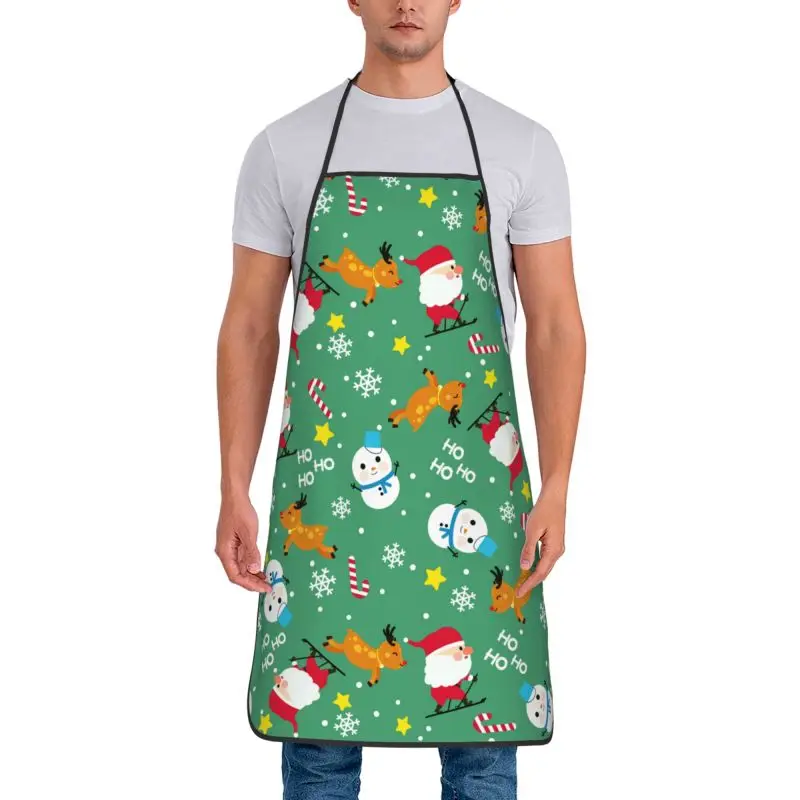 Cartoon Christmas Santa Apron with 2 Pockets Women Men Waterproof Kitchen Cooking Bib Aprons Animals Elk deer snowman Aprons