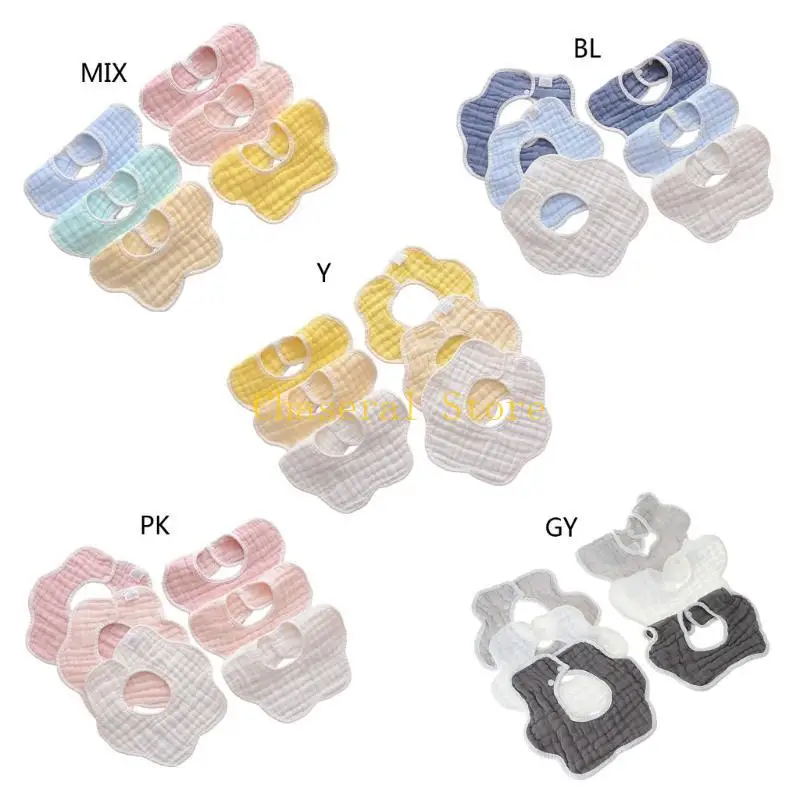 E7CE 6-piece Baby Petal Bibs  360-Degree Rotating Cotton Soft & Absorbent Baby Bibs for Teething Feeding & Drooling 11x11.4in