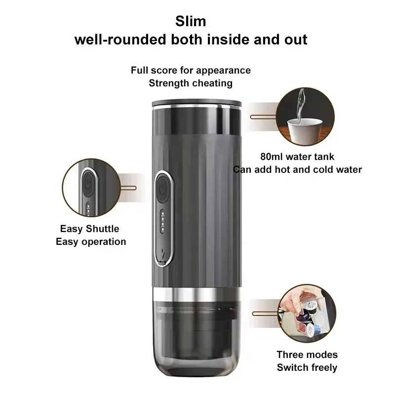 Portable Italian Coffee Maker 3-in-1 Capsule Powder Electric Outdoor Car Mounted Wireless Heating Coffee Machine Fast Charge