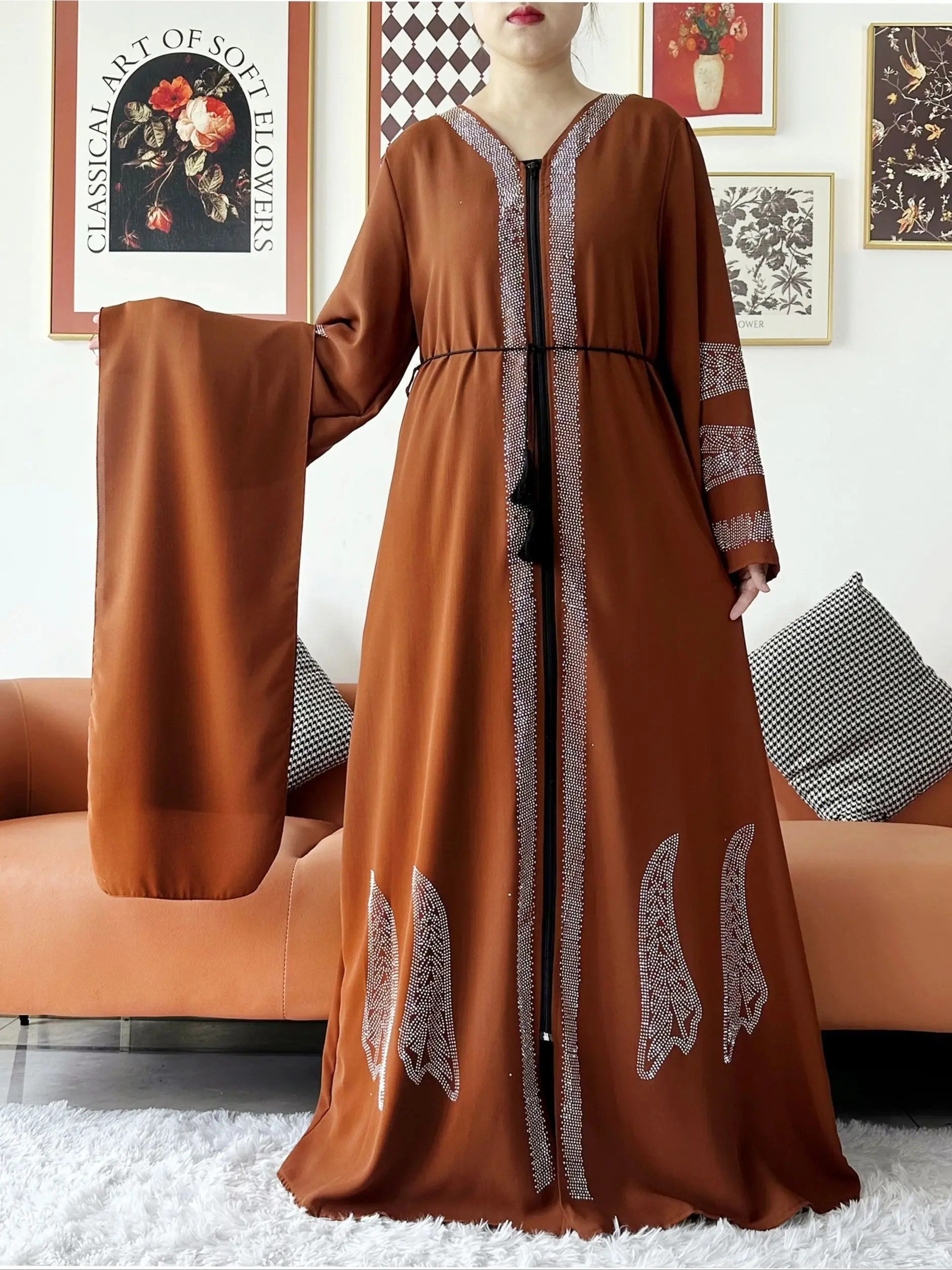 2024 donne elegante vestito da partito Chiffon aperto Abaya donne musulmane vestono abbigliamento islamico Cardigan Abaya donne vestito musulmano