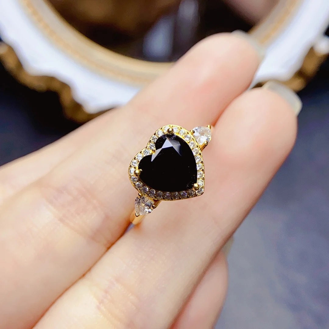 

FS модное настоящее серебро S925 пробы 8 мм в форме сердца натуральный черный шпинель кольцо сертификат изысканные очаровательные ювелирные изделия для женщин MeiBaPJ