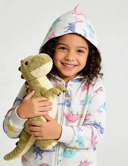 Little Hand Girls Zip‑Up Hooded Jacket All‑Over Dinosaur Unicorn Print Long‑Sleeve Winter Casual Outerwear Sweatshirt Coat 2-7t