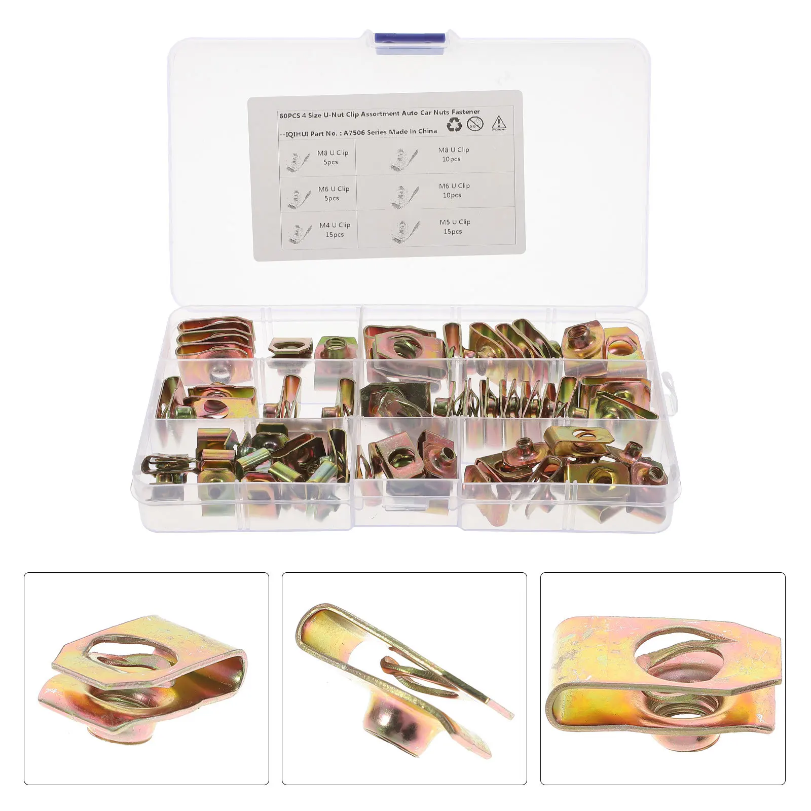 

60Pcs U Clips Nut Kit 65 Manganese Steel High Hardness Corrosion Resistant Auto Body Panel Fasteners for Car Door Bumper Trim